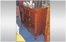 Early to Mid 19th Century Mahogany Chest Of Draws. With hidden frieze draw above two short and three