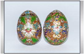 A Fine Pair Of 20th Century Eastern Cloisonne Eggs. Each egg 2 inches high. The condition of both is