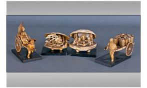 Four Oriental Resin Figures Together With Black Rectangular Bases.