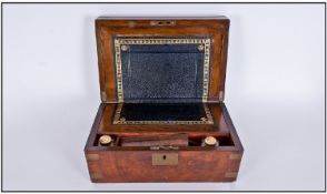 Victorian Walnut Brass Mounted Writing Box with leather flap writing side enclosed with two glass