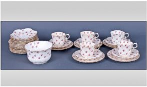 Aynsley Vintage 28 Piece Part Tea Service. Registration number 3698. 'Pink Rosebuds' pattern