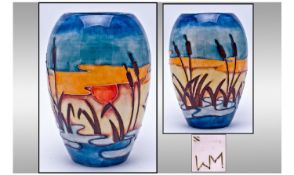 William Moorcroft Contemporary Vase. "Bulrushes at Dawn" Height 7.25 inches. Excellent condition.