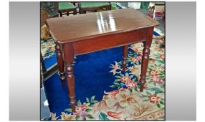 Victorian Mahogany Side Table. On four turned legs. Height 30 inches, width 35 inches, depth 20