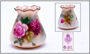 Royal Worcester Handpainted Vase 'Roses' Stillife. Unsigned. Date 1919. 3.25" in height