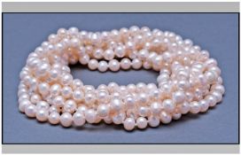 Cultured White Pearl Long Necklace, 100 inches of ivory white fresh water pearls, hand knotted