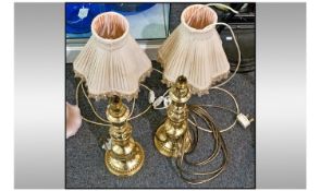 Pair Of Brass Lamp Bases. No shades. Together with pair of glass lamps with cream shades.