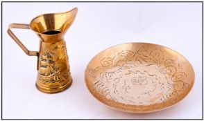 Brass Jug With Embossed Boats And Lighthouse Scenes To The Body. Height 6.75 inches. Together with