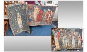 Three Modern Hanging Tapestries. Depicting Religious (27 x 40 inches), Medieval (26 x 39 inches)