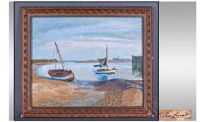 Levi Lumb (1900-1979). Fishing boats at Knott End near Fleetwood, Lancashire. 15.5 inches by 19.5