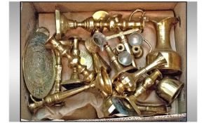 Good Collection Of Brass Ware. Comprising various candlesticks, miniature brass teaset, etc.