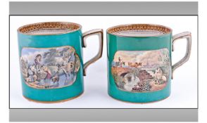 F & R Pratt Co. Rare Pair Of Large Mugs. 1) The Cattle Drover. 2) The Torrent (411) Back stamp; FR.