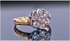 Late Victorian 18ct Gold Diamond Cluster Ring, Set with Old Round Cut Diamonds in a Circular