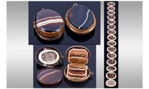 Two Various Banded Agate Lockets, one with flat stones to front and back, with bevelled edges, the