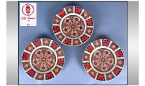 Royal Crown Derby Old Imari Pattern Set Of Three Cabinet Plates. Pattern number 1128. Date 1992.