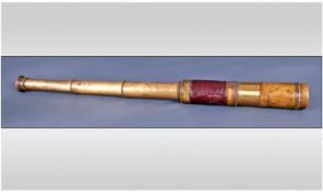 Three Draw Brass Lacquered Telescope. Leather Clad, Unmarked