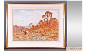 Fred J. Knowles 1874 Figure And Calves In a Woodland Setting Watercolour / Paper 20`` x 29``.