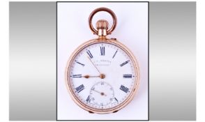 Victorian J.C Graves 14ct Gold Cased Open Faced Pocket Watch. White dial and black numerals.