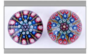 Vasart Quality Millefiori Glass Paperweights. The canes depicting flower heads in blues and