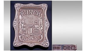 Silver Victorian Trinket Dish, Rectangular Shaped Form With Embossed ``Punch`` Decoration. 104 x