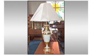 Modern Decorative Table Lamp With Cherub Decoration.  Cream Shade and gilt and cream decoration.