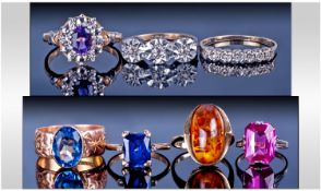 A Collection Of Seven 9ct Gold Stone Set Rings. All fully hallmarked. Various designs. 21.4 grams.
