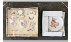 Steiff Dolls House Tea Set. Boxed (opened). Comprising 2 cups and saucers, 2 side plates, teapot,