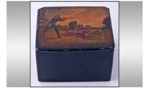 Antique English Papier Mache Tea Caddy with silvered interior and the top with a painted decoration