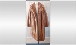 Golden Honey Blonde Mink Full Length Coat, self lined collar with revers, full length sleeves with