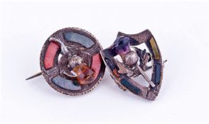 Two Scottish Silver Brooches. Both Set with Hard Stones and Applied Thistles with Cairngorm Stones.