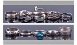 Collection Of 10 Silver Rings. Various Designs.
