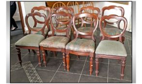 Harlequin Set Of 8 Balloon Backed Victorian Mahogany Chairs with loose drop in seats on turned