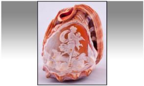 Unique Victorian Hand Carved Or Engraved Conch Shell showing Greek mythology scene or similar