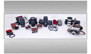 Collection Of Assorted Cameras And Camera Accessories. To include Zeiss Camera in Hard Leather
