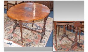 Victorian Walnut Pembroke Table Of Oval Shape, with carved and shaped pedestal ends with a carved