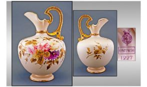 Royal Worcester Hand Painted Blush Ivory And Floral Decoration Large Jug. With gold handle and