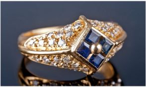 18ct Gold Set Diamond And Sapphire Ring. Fully hallmarked.