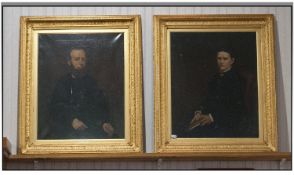 A Fine Pair Of Victorian Oil Paintings On Canvas. Portrait studies of Mr & Mrs Lord in gilt frames