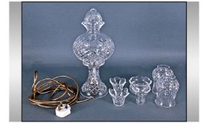 Crystal Glass Globe Table Lamp and Collection of Small Crystal Shades, the table lamp with glass