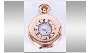 9ct Gold Cased Demi Hunter Manual Wind Pocket Watch. White dial, seconds dial. Hallmark Birmingham