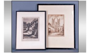 Signed Pencil Etching Titled ``Exchange Lincoln`` Signed to lower right. Mounted and framed behind