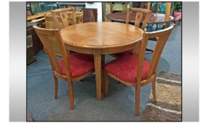 Contemporary Stained Beech Extending Circular Table with matching four chairs On square tapering