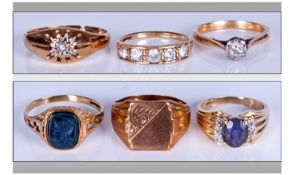 Collection Of Gold Rings, To Include A 18ct Gold Single Stone Diamond & A 14ct Gold Dress Ring,