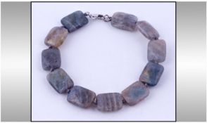 Labradorite Faceted Bead Bracelet, each rectangular stone, faceted on both sides and hand knotted