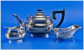 A Silver Matched 3 Piece Tea Service by E. Viner. Hallmark Sheffield 1941. Makers mark E.V. 33 ozs.