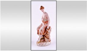 Sitzendorf Fine Late 19th Century Figure Of A Semi Nude Young Woman. Sitting on a large rock. 9