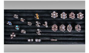 Collection Of 20 Silver Dress Rings. All Set With Coloured Stones, Mostly Stamped 925. Together