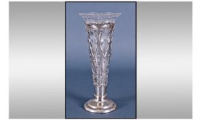Art Nouveau Fine Silver Open Worked Single Epergne. Complete with etched glass holder. Hallmark
