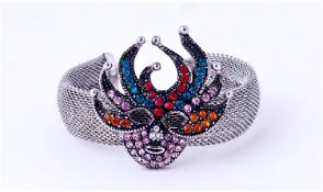 Venetian Mask Multicolour Crystal Cuff Bracelet, the full face mask with elaborate headdress