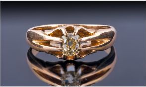 18ct Gold Diamond Ring. Set with an Old Oval Cut Diamond. Claw Set. Stamped 18ct. Ring Size L.