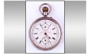 Victorian Open Faced Pocketwatch, White Enamelled Dial Marked ``Chrono Micometer``  53mm Hallmark